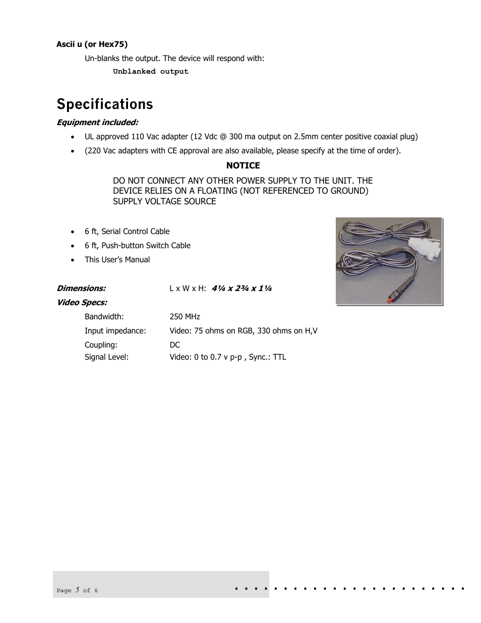 Specifications | Hall Research VS-2X2 User Manual | Page 6 / 8