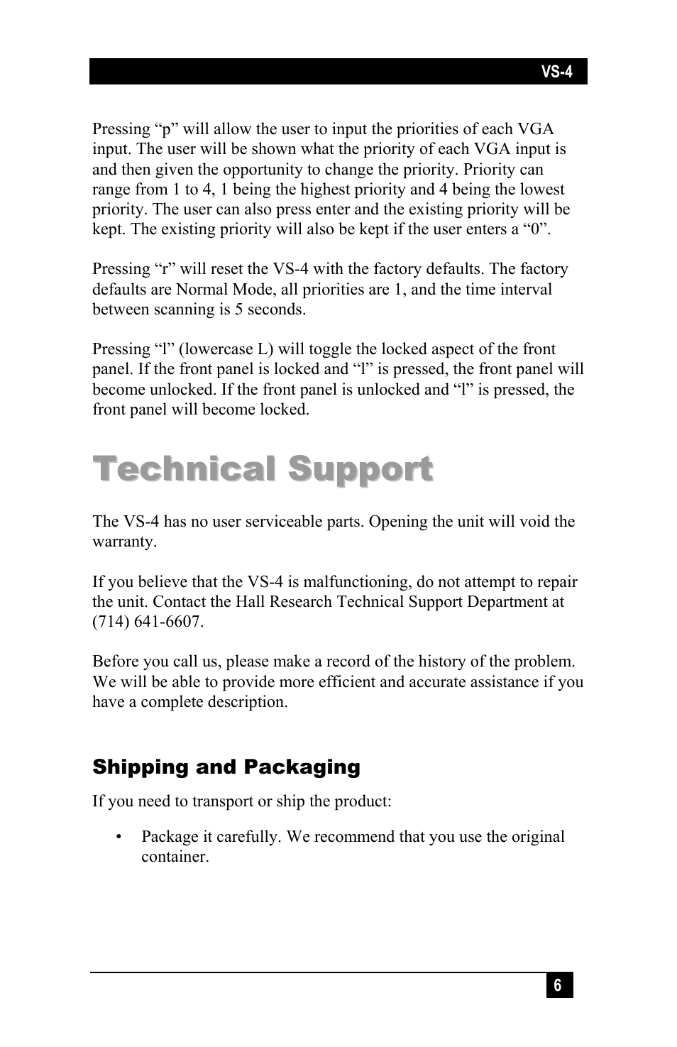 Hall Research VS-4-B1 User Manual | Page 7 / 8