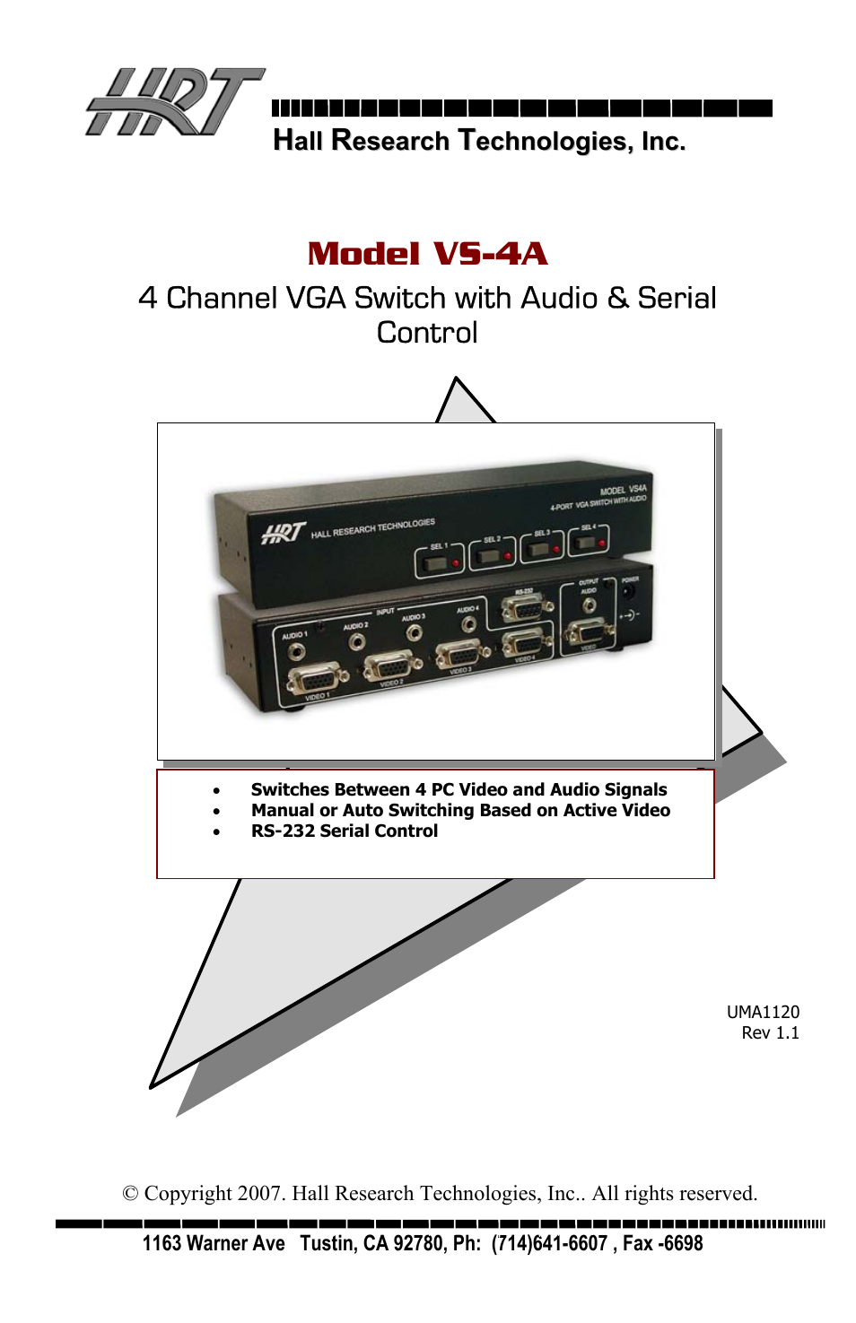 Hall Research VS-4A User Manual | 16 pages