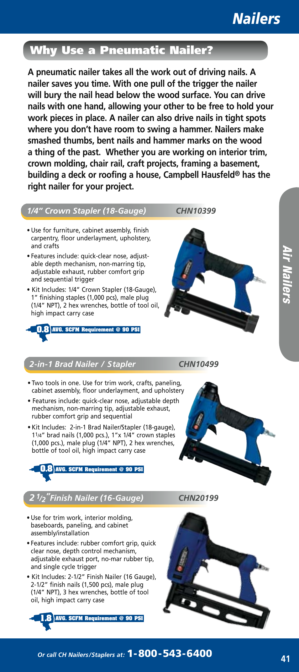 Ch mini catalog_mar2006 43.pdf, Nailers, Air n ail er s | Why use a pneumatic nailer, Has the right nailer for your project | Campbell Hausfeld CHN10199 User Manual | Page 2 / 4