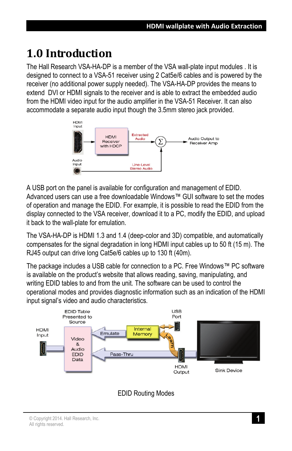 0 introduction, Introduction | Hall Research VSA-HA-DP User Manual | Page 3 / 8