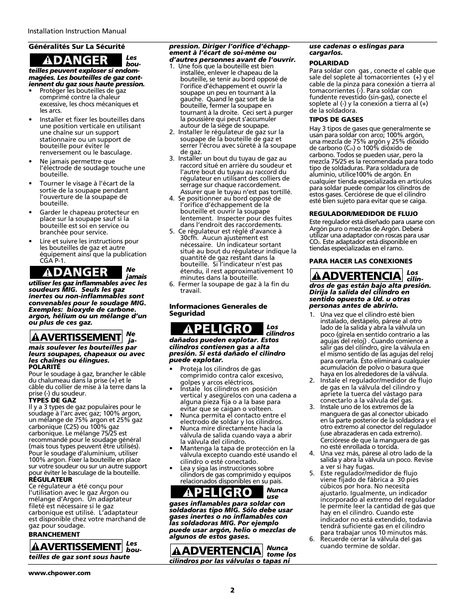 Peligro, Danger, Advertencia | Avertissement | Campbell Hausfeld WT6000 User Manual | Page 2 / 2