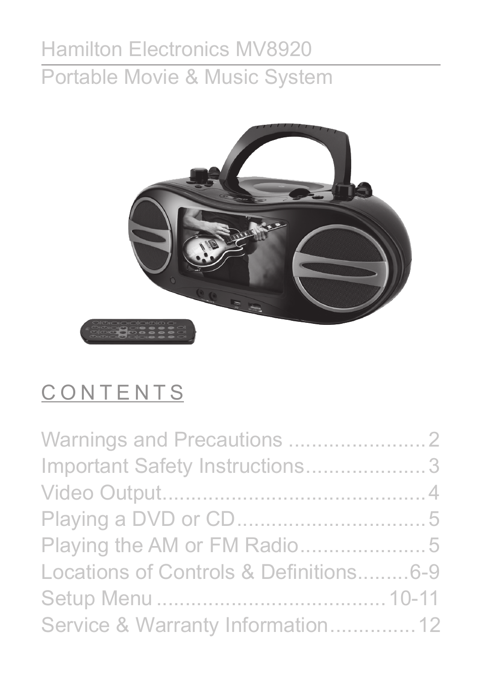 Hamilton Buhl MV-8920 User Manual | 12 pages