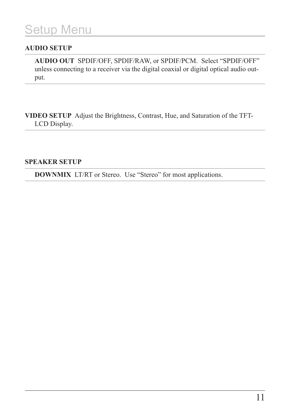 Setup menu | Hamilton Buhl MV-8920 User Manual | Page 11 / 12