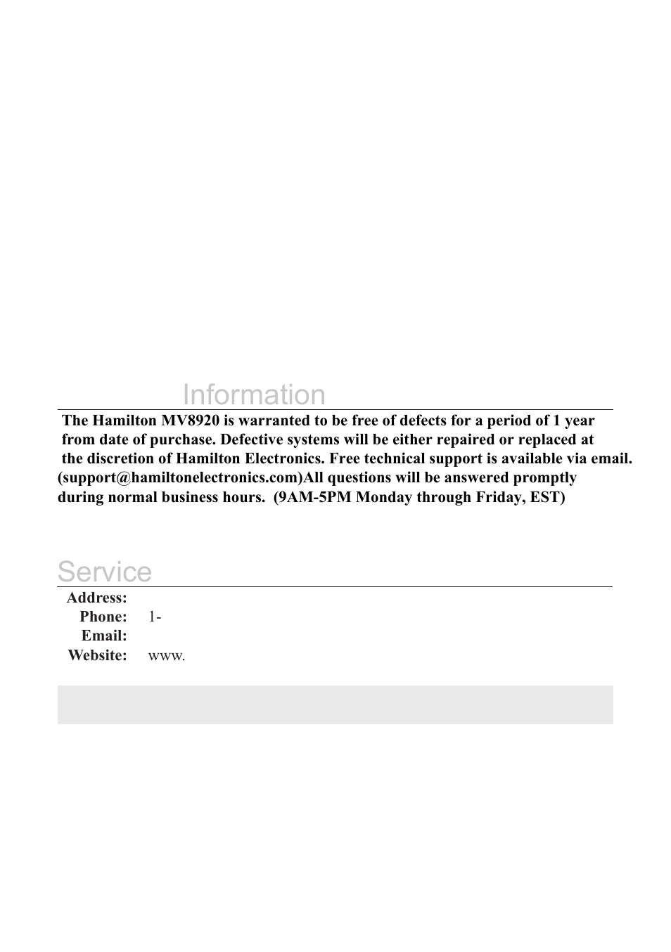 Service & support, Warranty information | Hamilton Buhl MV-8920 User Manual | Page 12 / 12