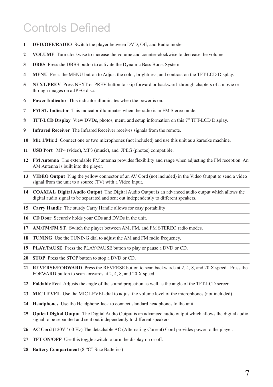 Controls defined | Hamilton Buhl MV-8920 User Manual | Page 7 / 12