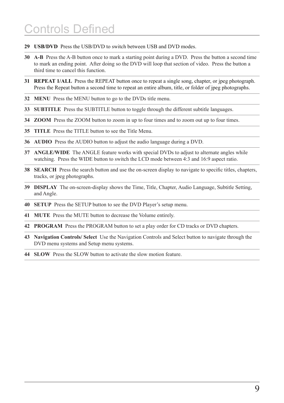 Controls defined | Hamilton Buhl MV-8920 User Manual | Page 9 / 12
