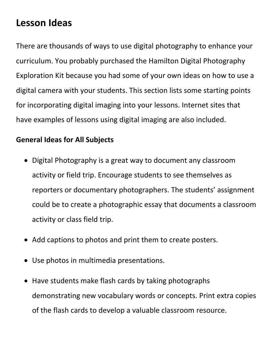 Lesson ideas | Hamilton Buhl Hamilton DC2 Curriculum User Manual | Page 11 / 18