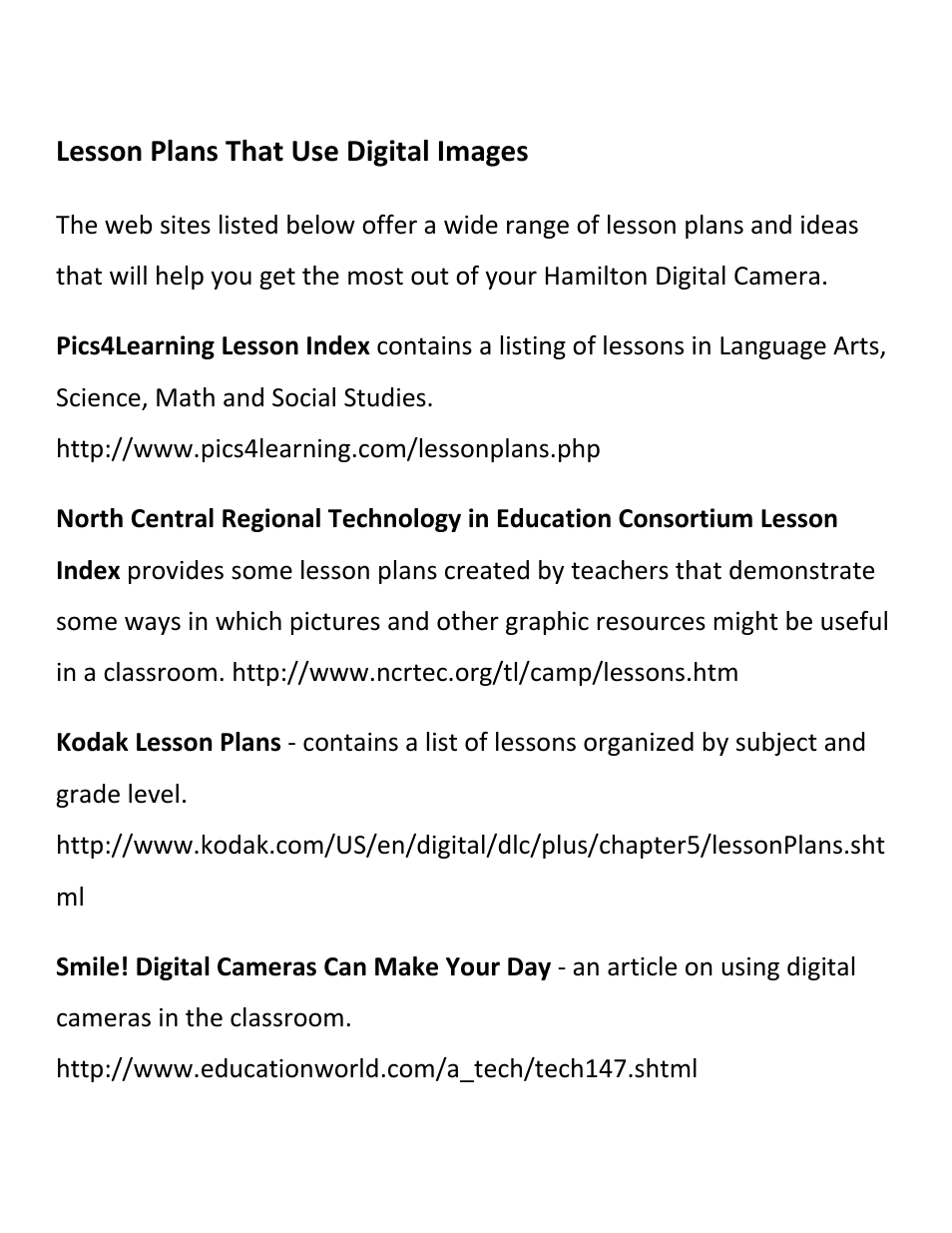 Lesson plans that use digital images | Hamilton Buhl Hamilton DC2 Curriculum User Manual | Page 13 / 18