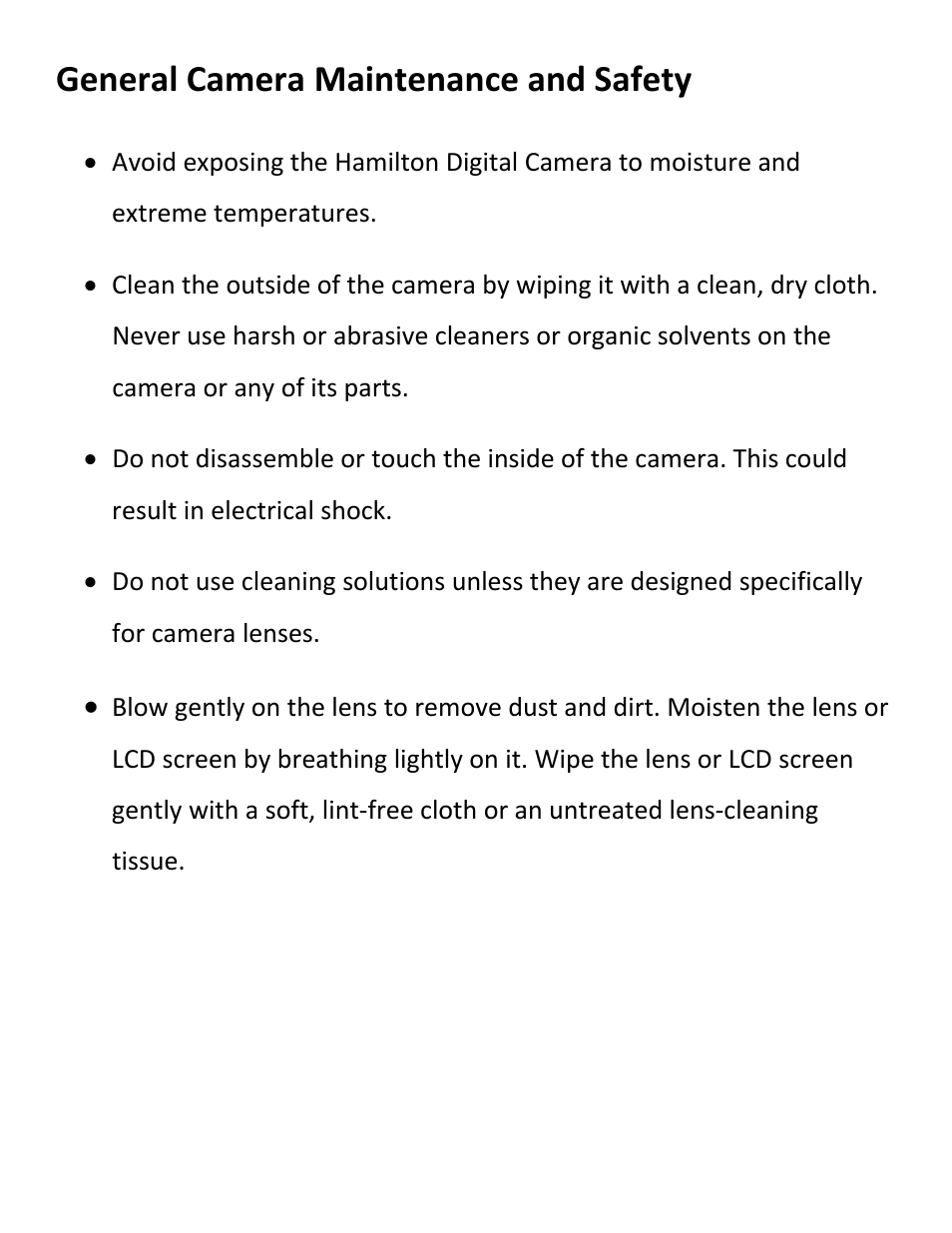 General camera maintenance and safety | Hamilton Buhl Hamilton DC2 Curriculum User Manual | Page 4 / 18