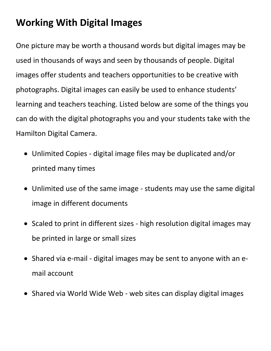 Working with digital images | Hamilton Buhl Hamilton DC2 Curriculum User Manual | Page 5 / 18