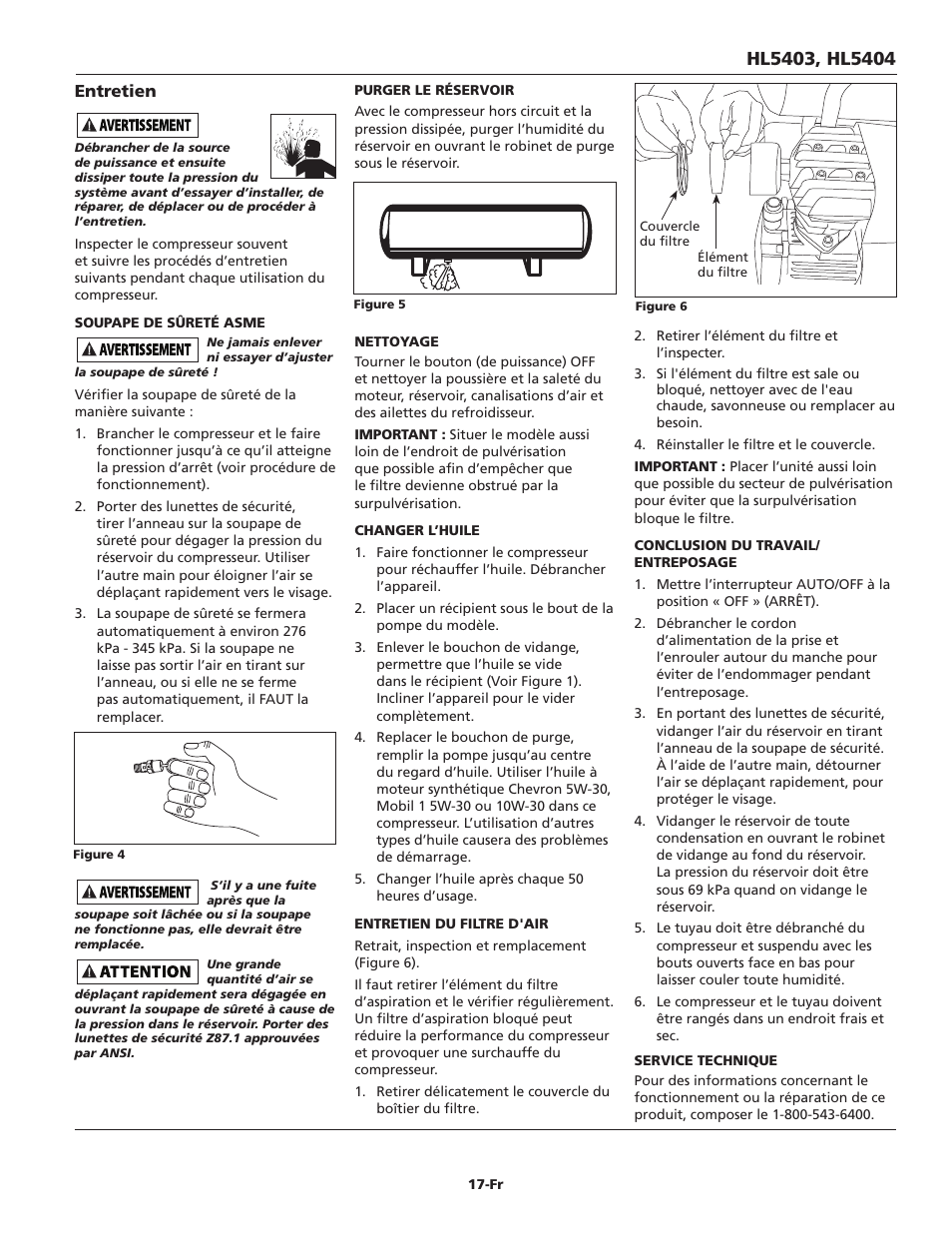 Entretien | Campbell Hausfeld Oil-Lubricated Compressor HL5403 User Manual | Page 17 / 36