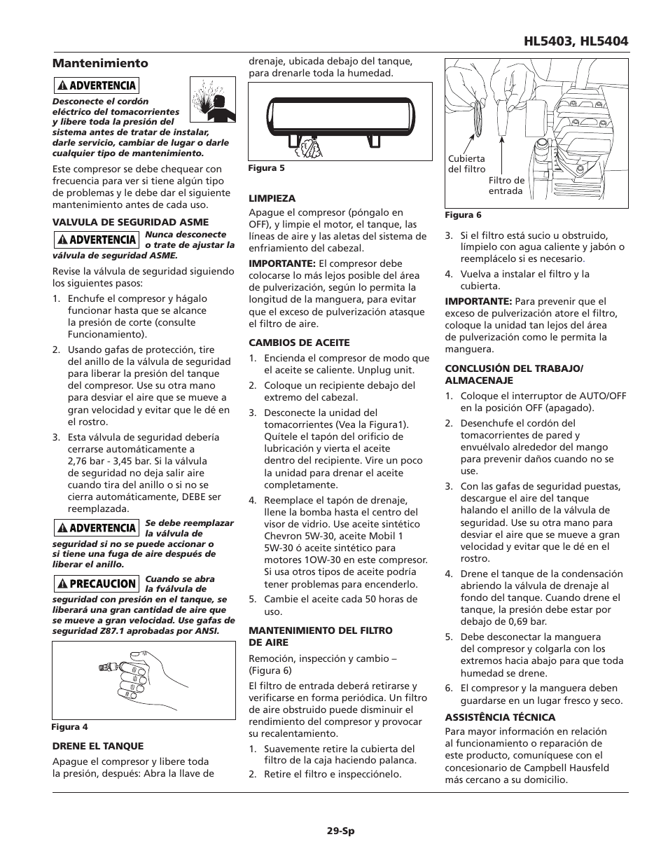 Campbell Hausfeld Oil-Lubricated Compressor HL5403 User Manual | Page 29 / 36