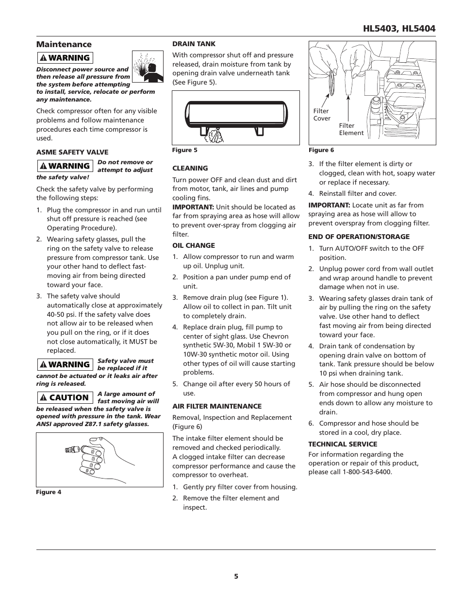 Maintenance | Campbell Hausfeld Oil-Lubricated Compressor HL5403 User Manual | Page 5 / 36