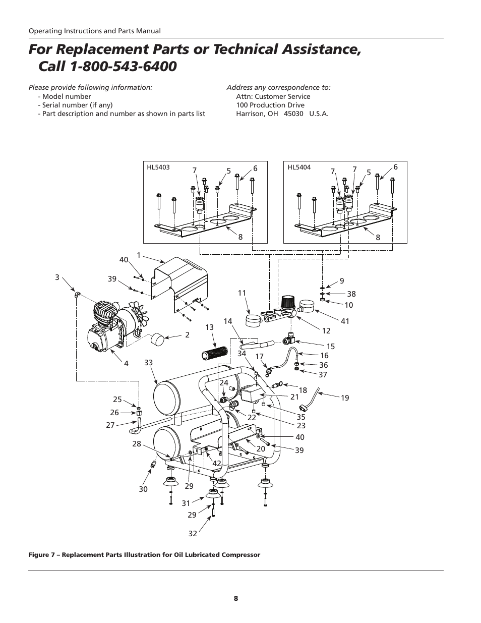 Campbell Hausfeld Oil-Lubricated Compressor HL5403 User Manual | Page 8 / 36