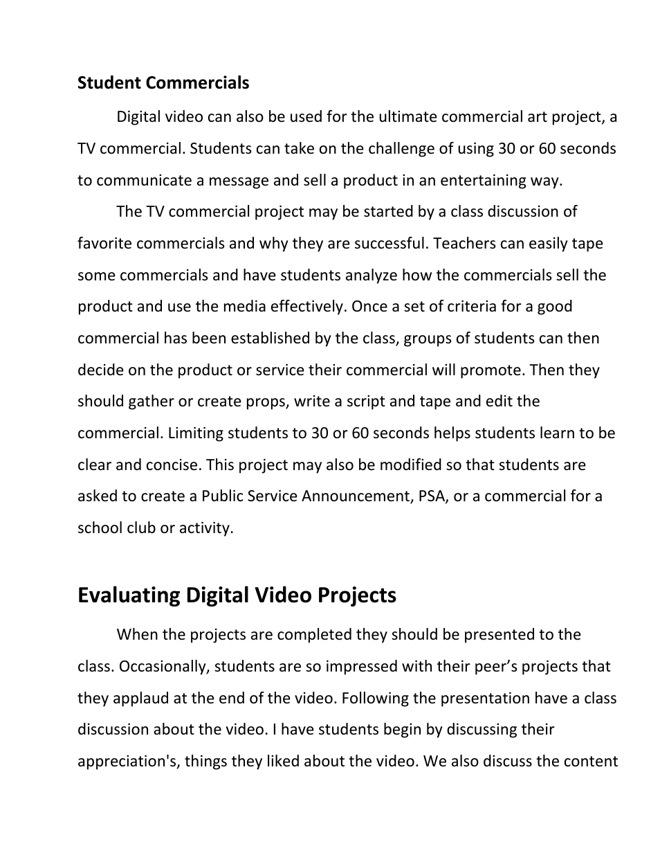 Evaluating digital video projects, Student commercials | Hamilton Buhl Hamilton HDV5200 Curriculum User Manual | Page 10 / 20