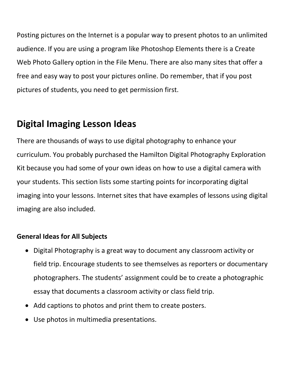 Digital imaging lesson ideas | Hamilton Buhl Hamilton HDV5200 Curriculum User Manual | Page 14 / 20