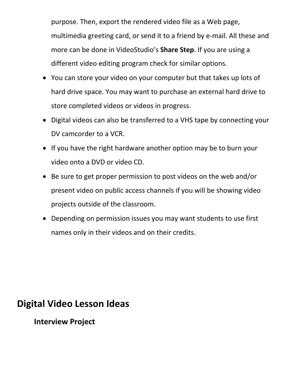 Digital video lesson ideas, Interview project | Hamilton Buhl Hamilton HDV5200 Curriculum User Manual | Page 6 / 20