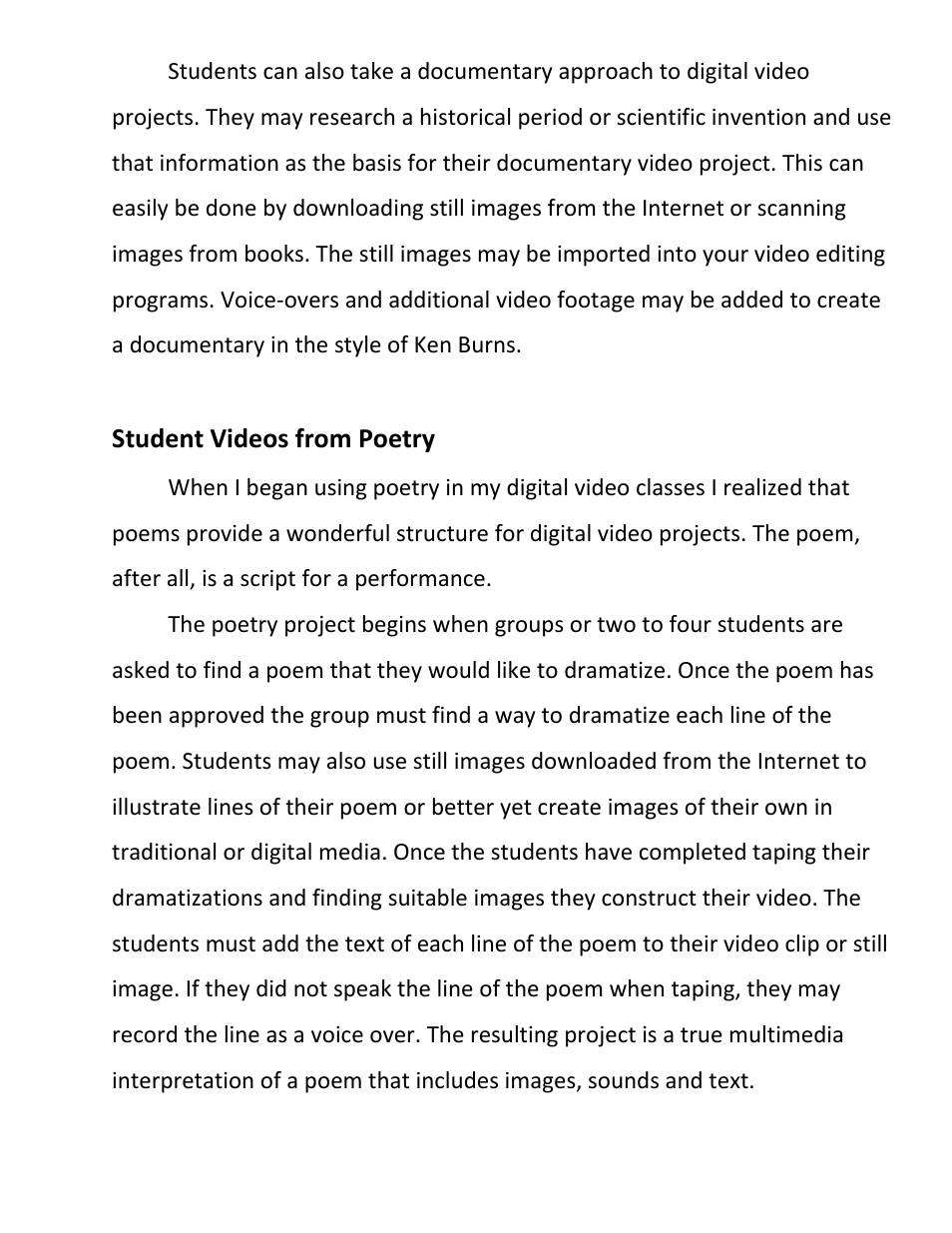Student videos from poetry | Hamilton Buhl Hamilton HDV5200 Curriculum User Manual | Page 9 / 20
