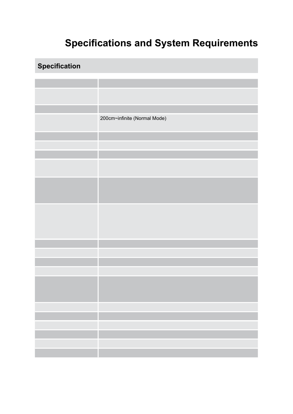 Specifications and system requirements, Specification | Hamilton Buhl HDV5200 User Manual | Page 55 / 56