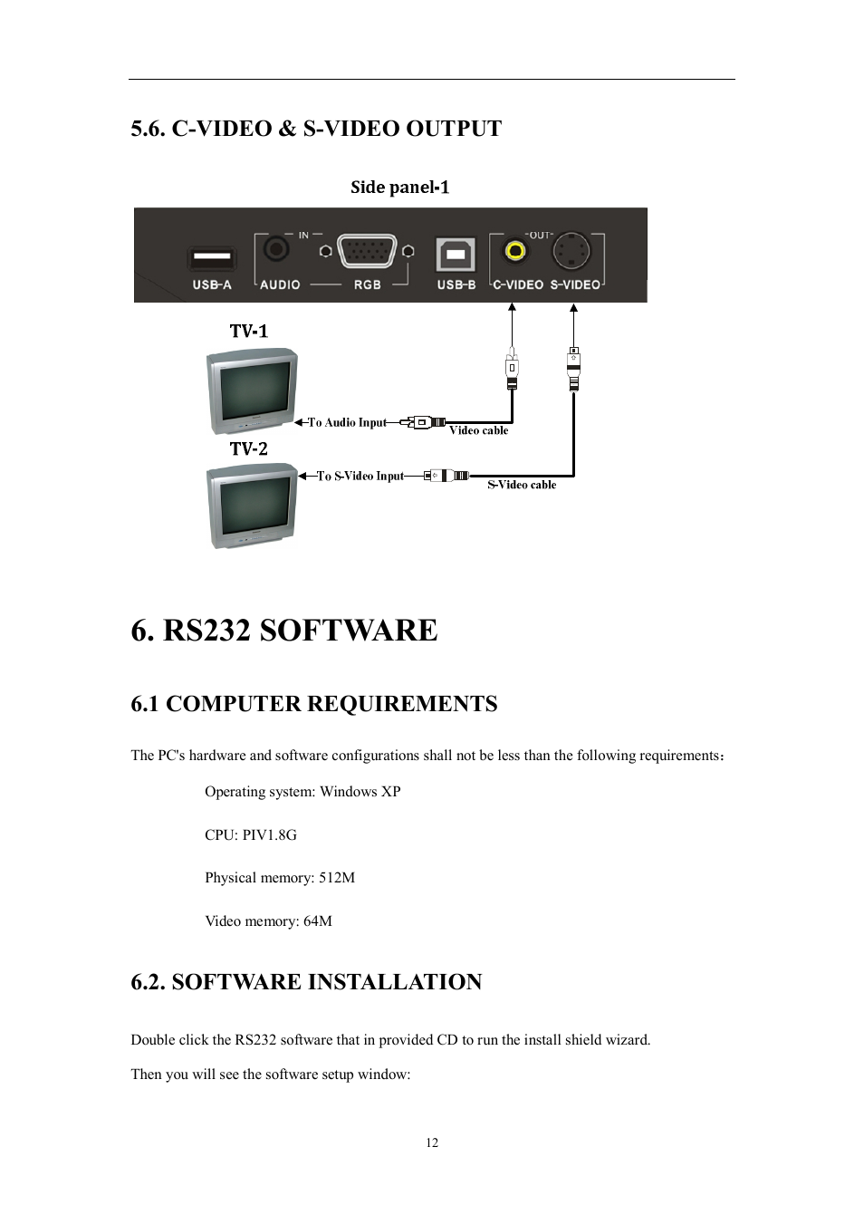 Rs232 software, C-video & s-video output, 1 computer requirements | Software installation | Hamilton Buhl VP-35 User Manual | Page 12 / 32