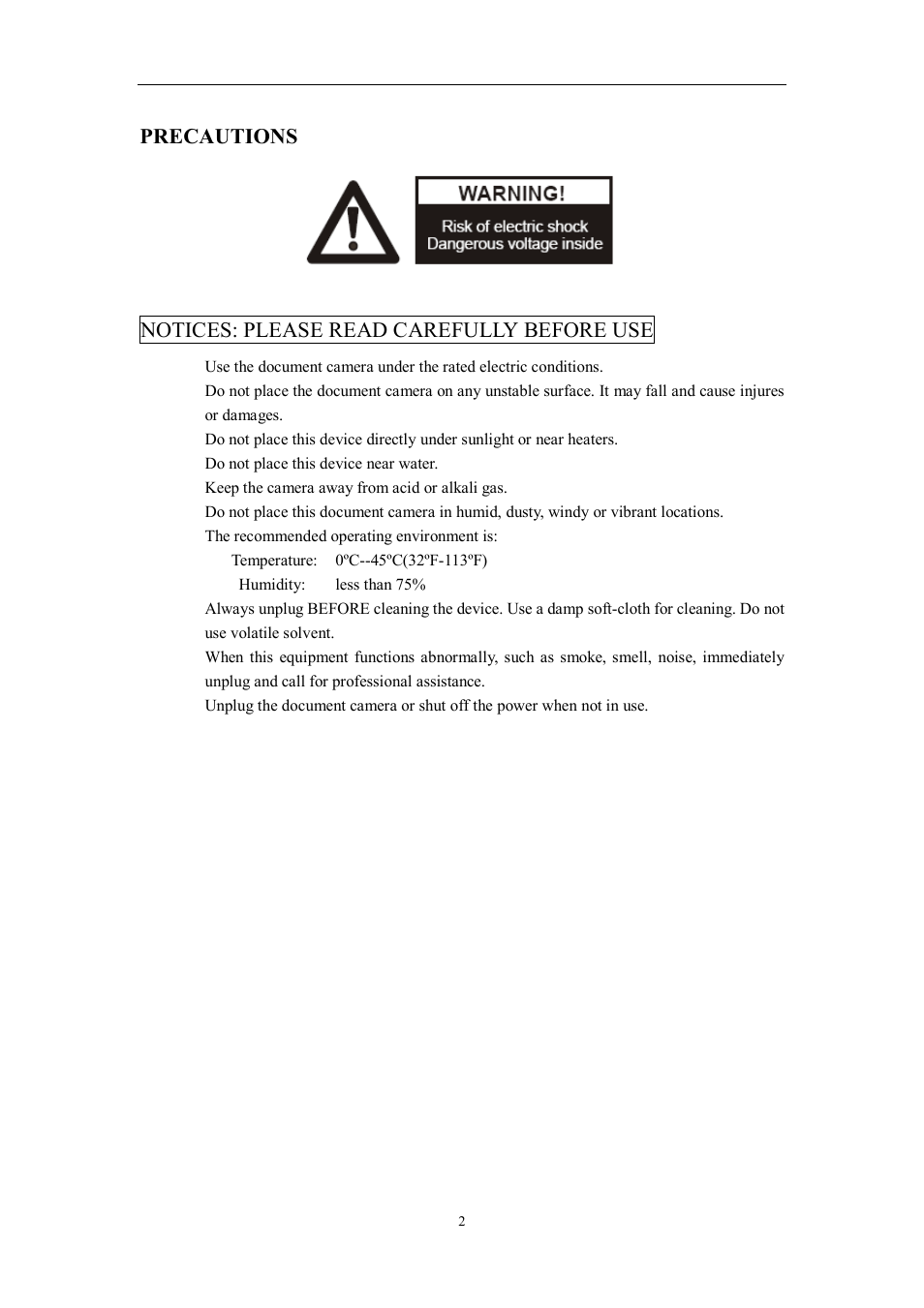Precautions, Notices: please read carefully before use | Hamilton Buhl VP-35 User Manual | Page 2 / 32