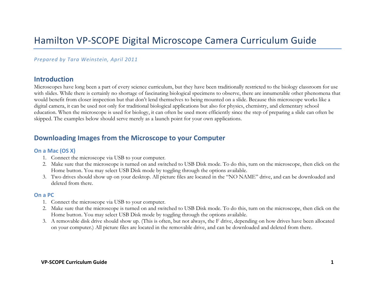 Hamilton Buhl VP-SCOPE Curriculum User Manual | 11 pages