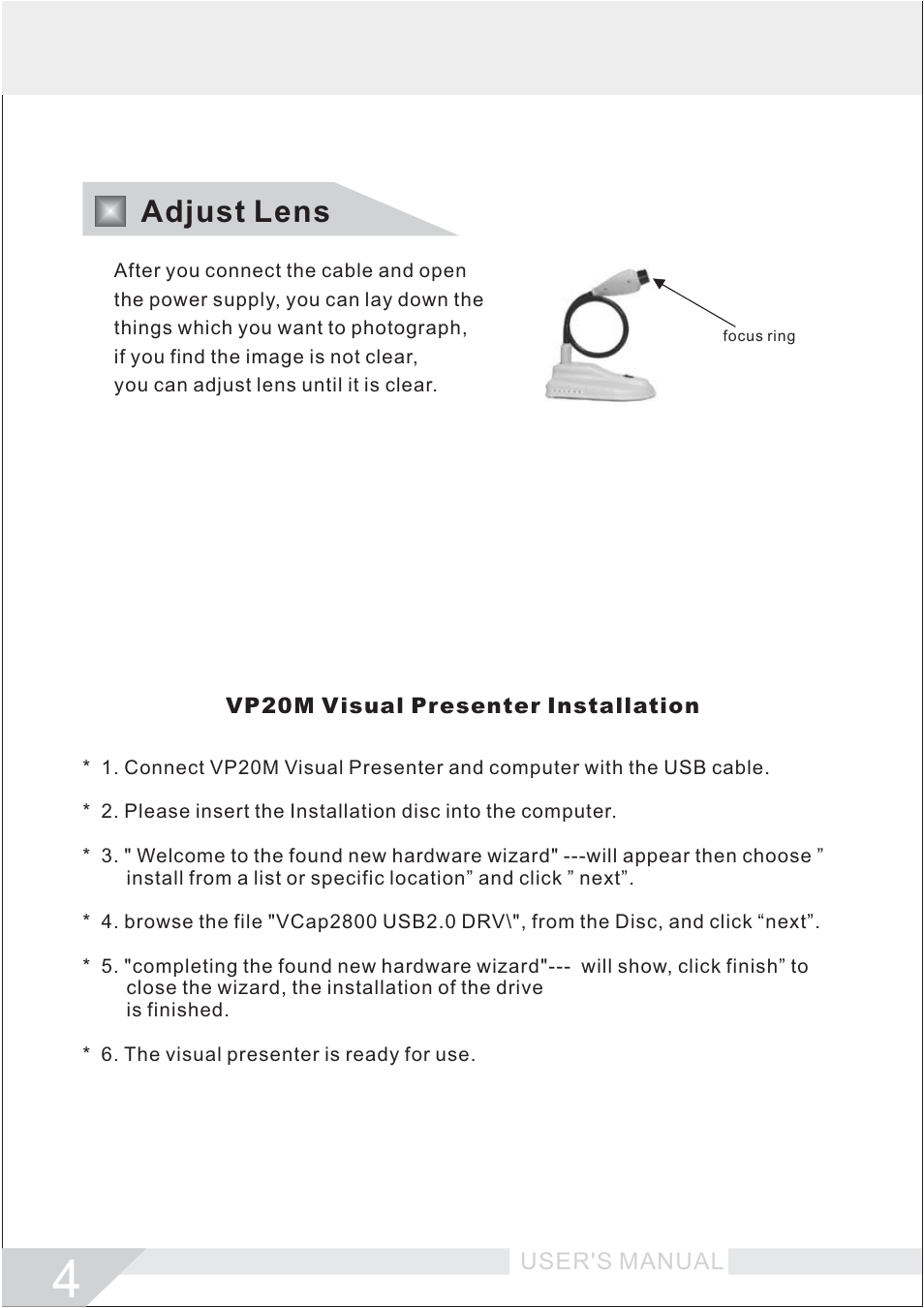 Adjust lens | Hamilton Buhl VP20M User Manual | Page 5 / 7