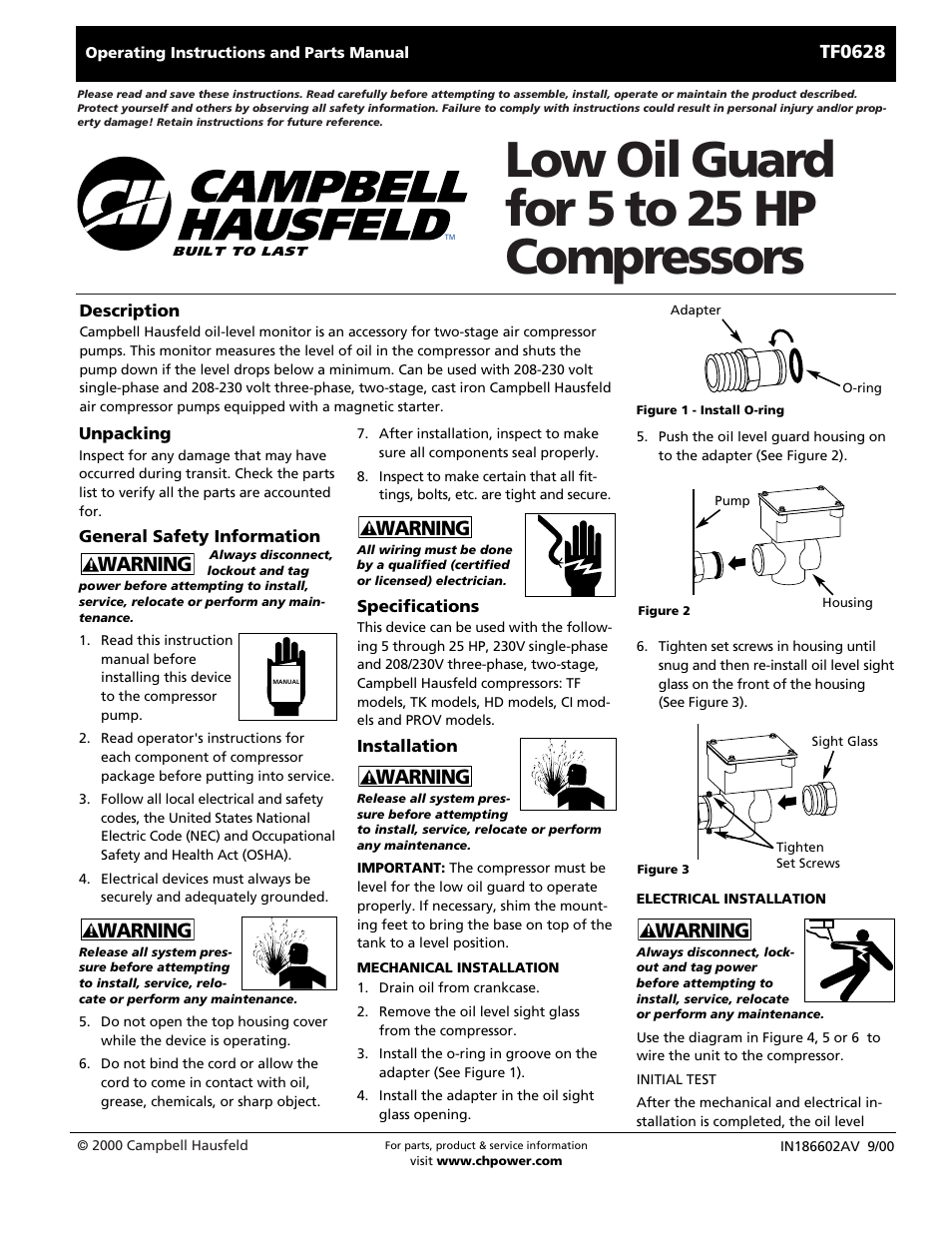 Campbell Hausfeld LOW OIL GUARD TF0628 User Manual | 12 pages