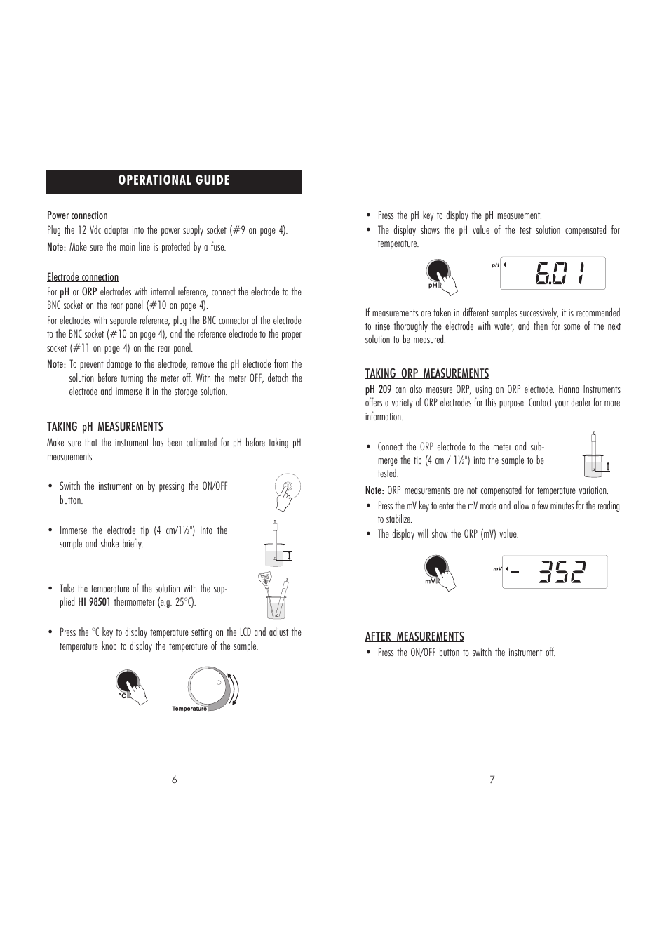 Operational guide | Hanna Instruments pH 209V User Manual | Page 4 / 9