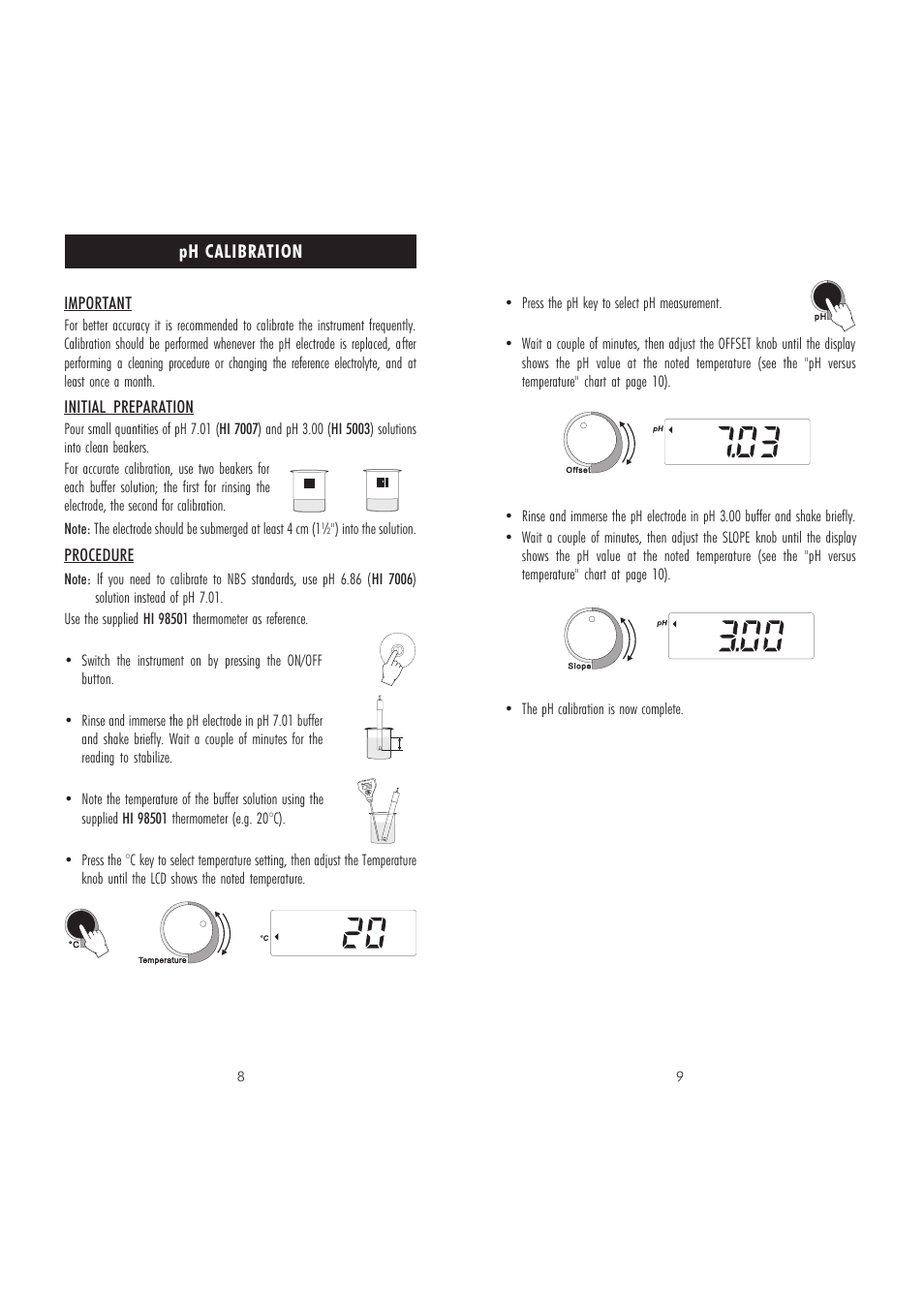 Ph calibration | Hanna Instruments pH 209V User Manual | Page 5 / 9
