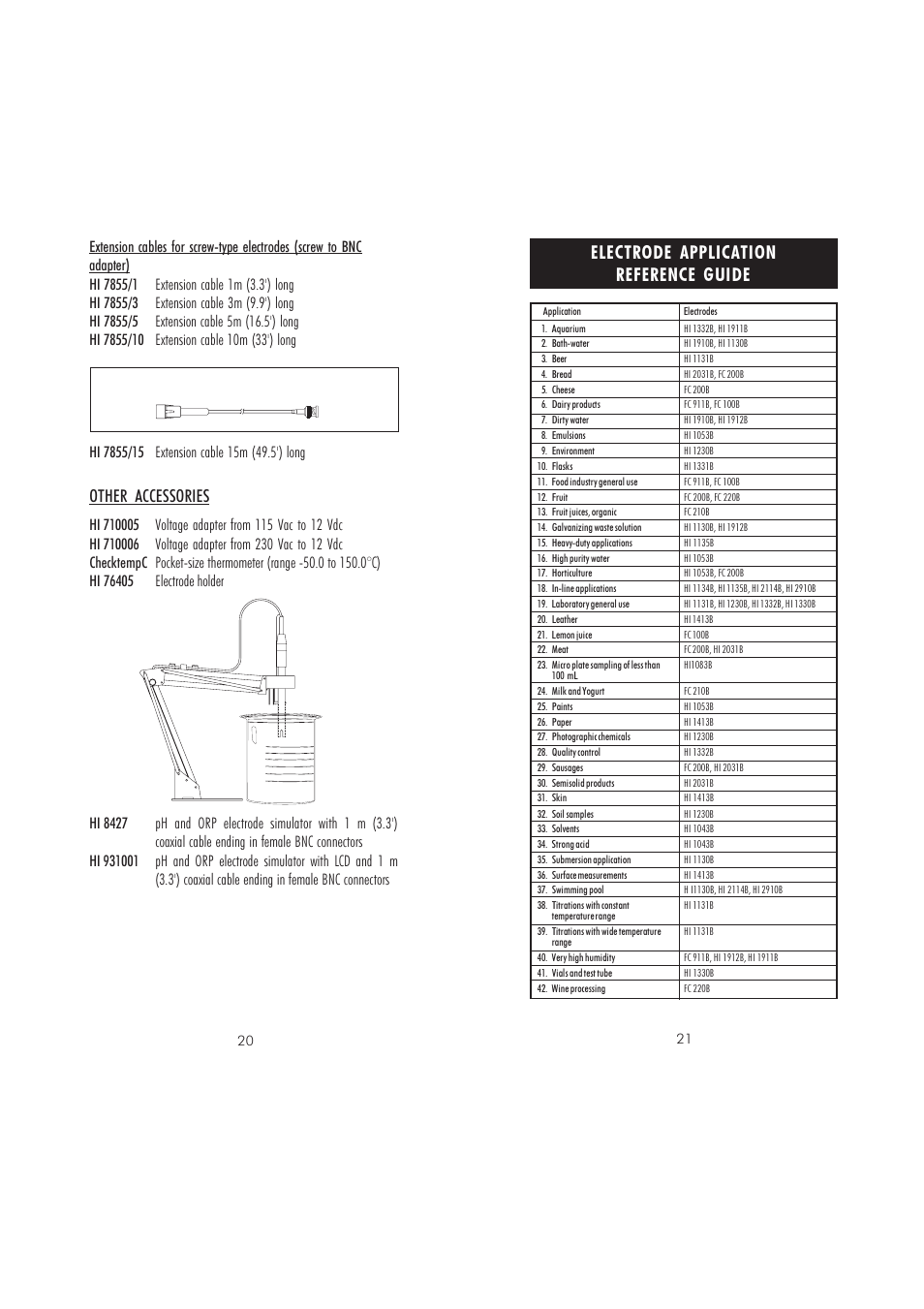 Electrode application reference guide, Other accessories | Hanna Instruments pH 209 User Manual | Page 11 / 13