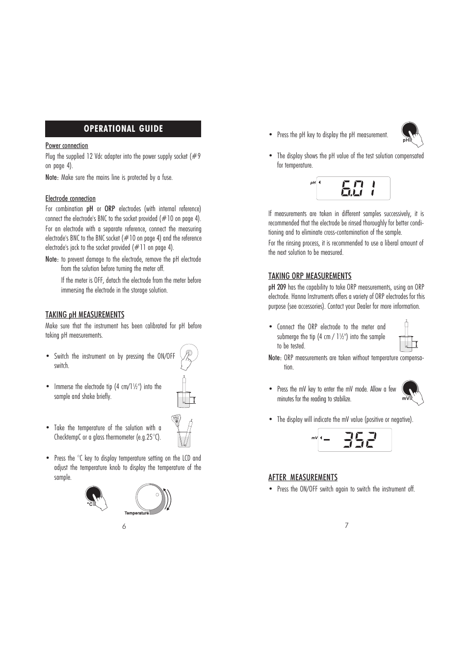 Operational guide | Hanna Instruments pH 209 User Manual | Page 4 / 13