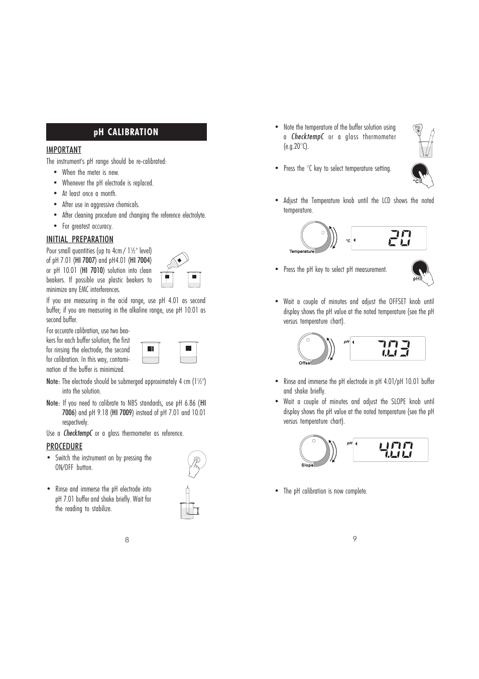 Ph calibration | Hanna Instruments pH 209 User Manual | Page 5 / 13