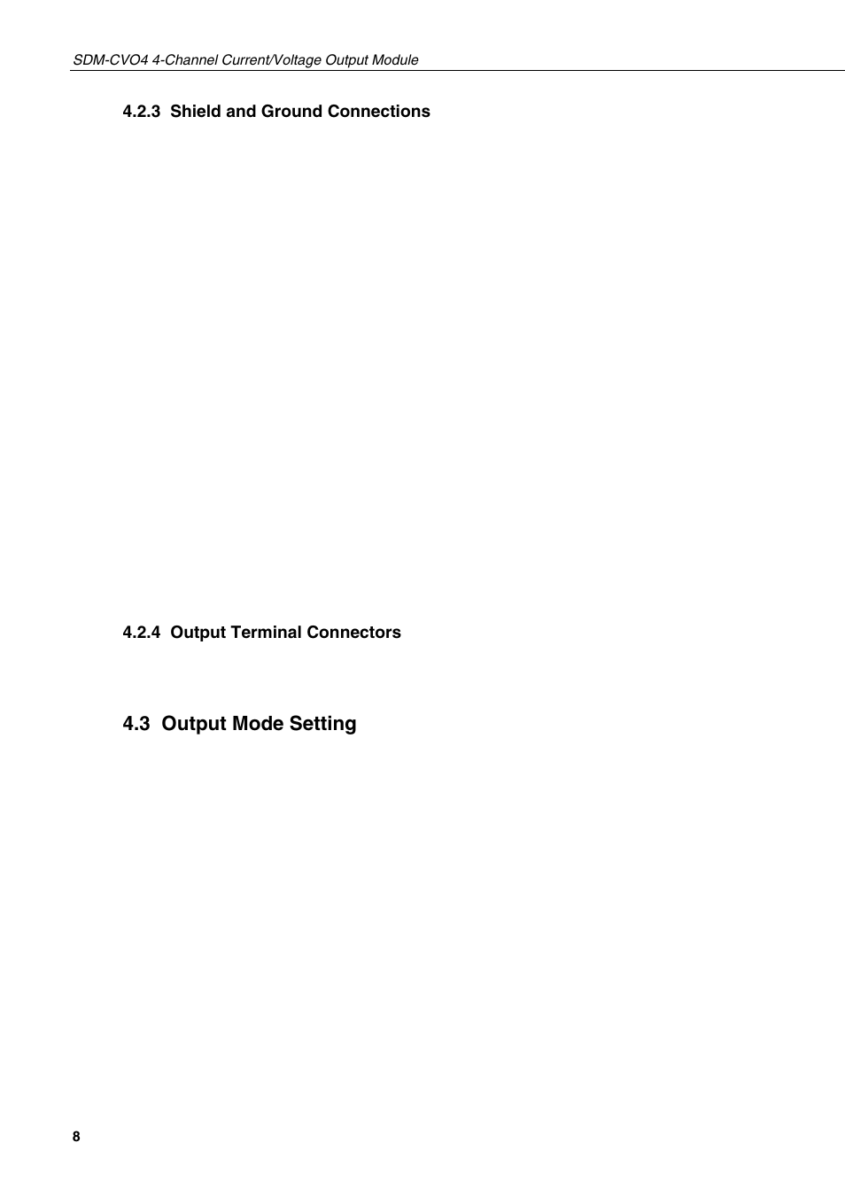 3 shield and ground connections, 4 output terminal connectors, 3 output mode setting | Campbell Hausfeld 4-Channel Current/Voltage SDM-CVO4 User Manual | Page 14 / 30