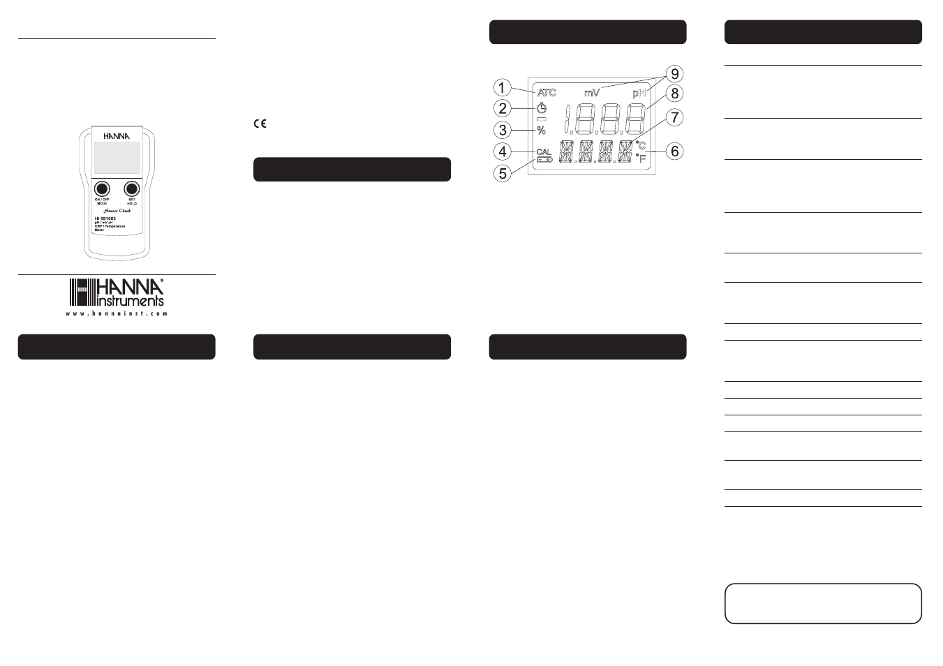Hanna Instruments HI 991003 User Manual | 2 pages