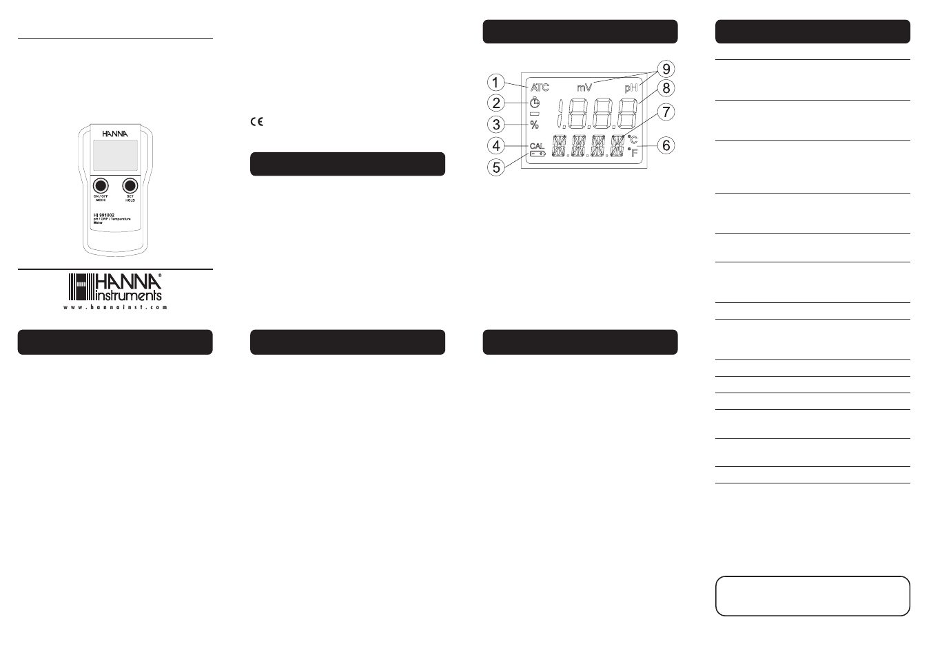 Hanna Instruments HI 991002 User Manual | 2 pages