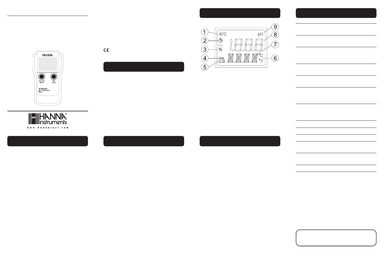 Hanna Instruments HI 991001 User Manual | 2 pages