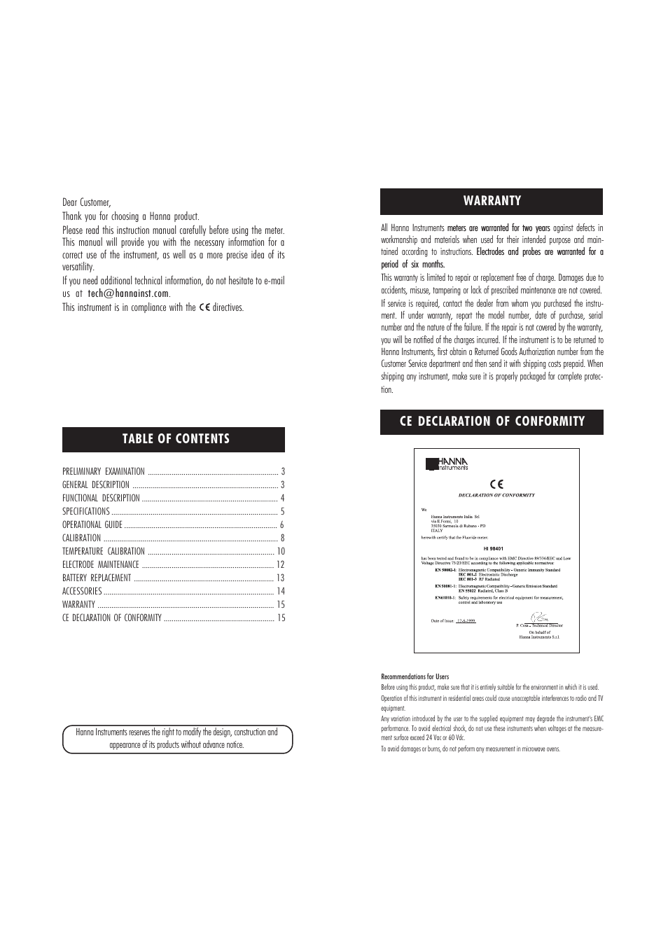 Hanna Instruments HI 98401 User Manual | Page 2 / 8