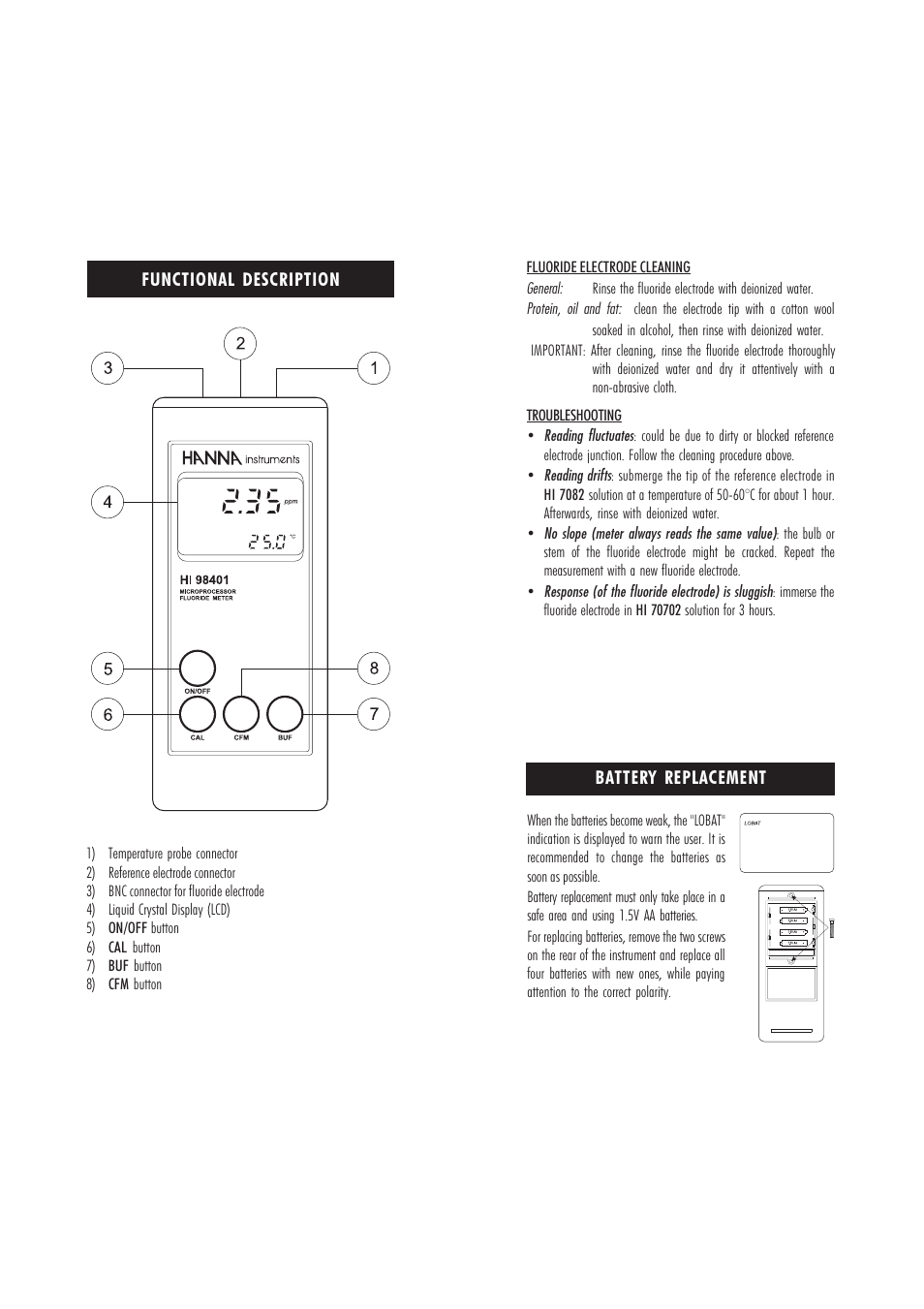 Hanna Instruments HI 98401 User Manual | Page 4 / 8