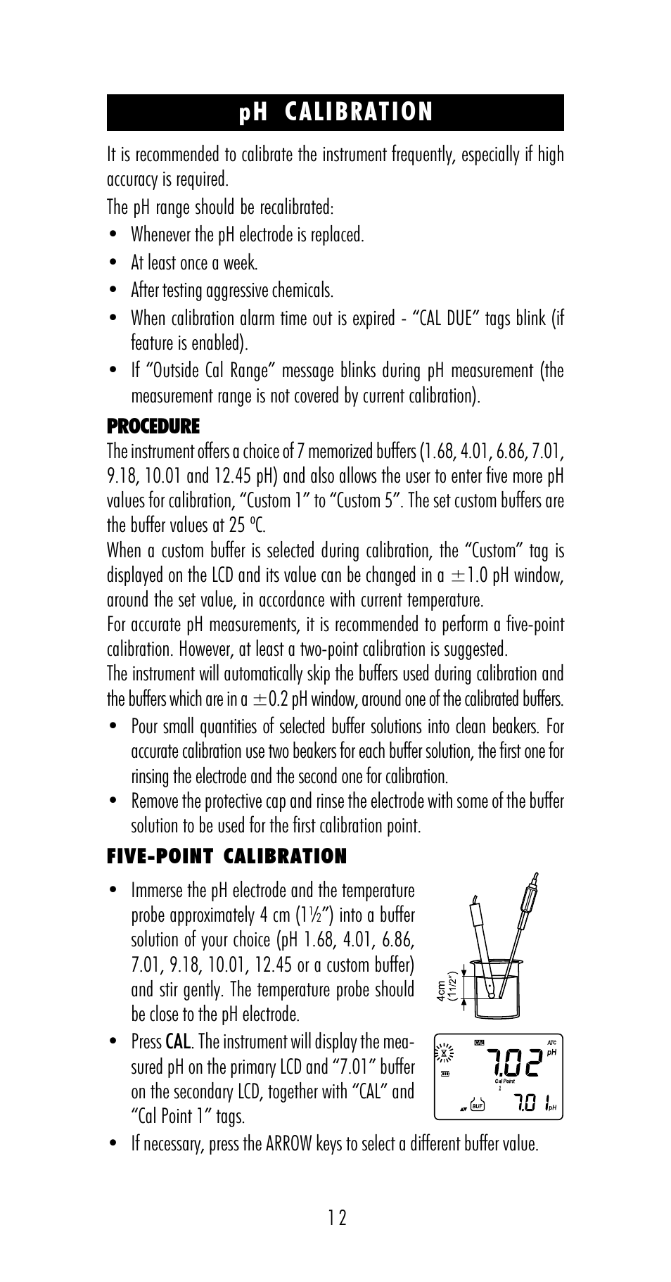 Ph calibration | Hanna Instruments HI 98170 User Manual | Page 12 / 52