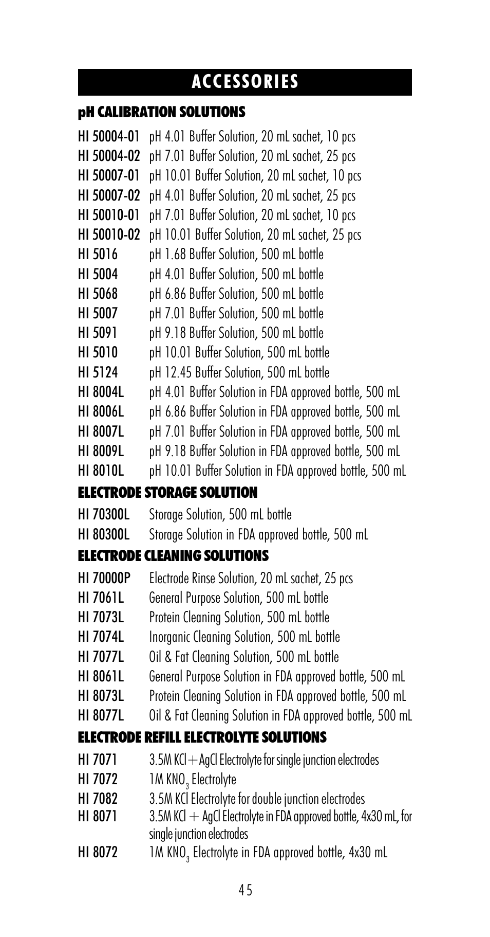 Accessories | Hanna Instruments HI 98170 User Manual | Page 45 / 52