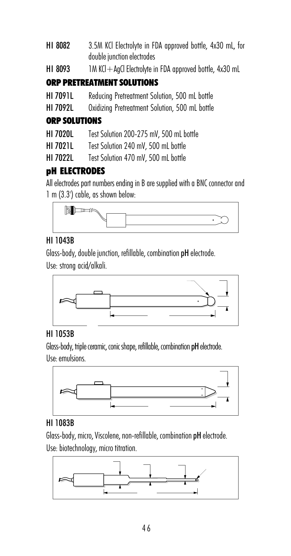 Ph electrodes | Hanna Instruments HI 98170 User Manual | Page 46 / 52