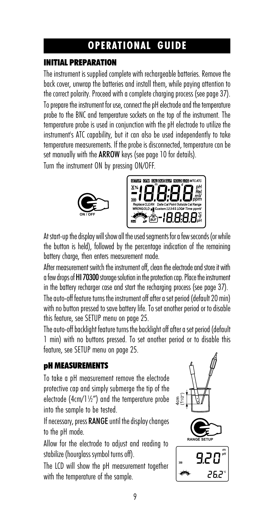 Operational guide | Hanna Instruments HI 98170 User Manual | Page 9 / 52