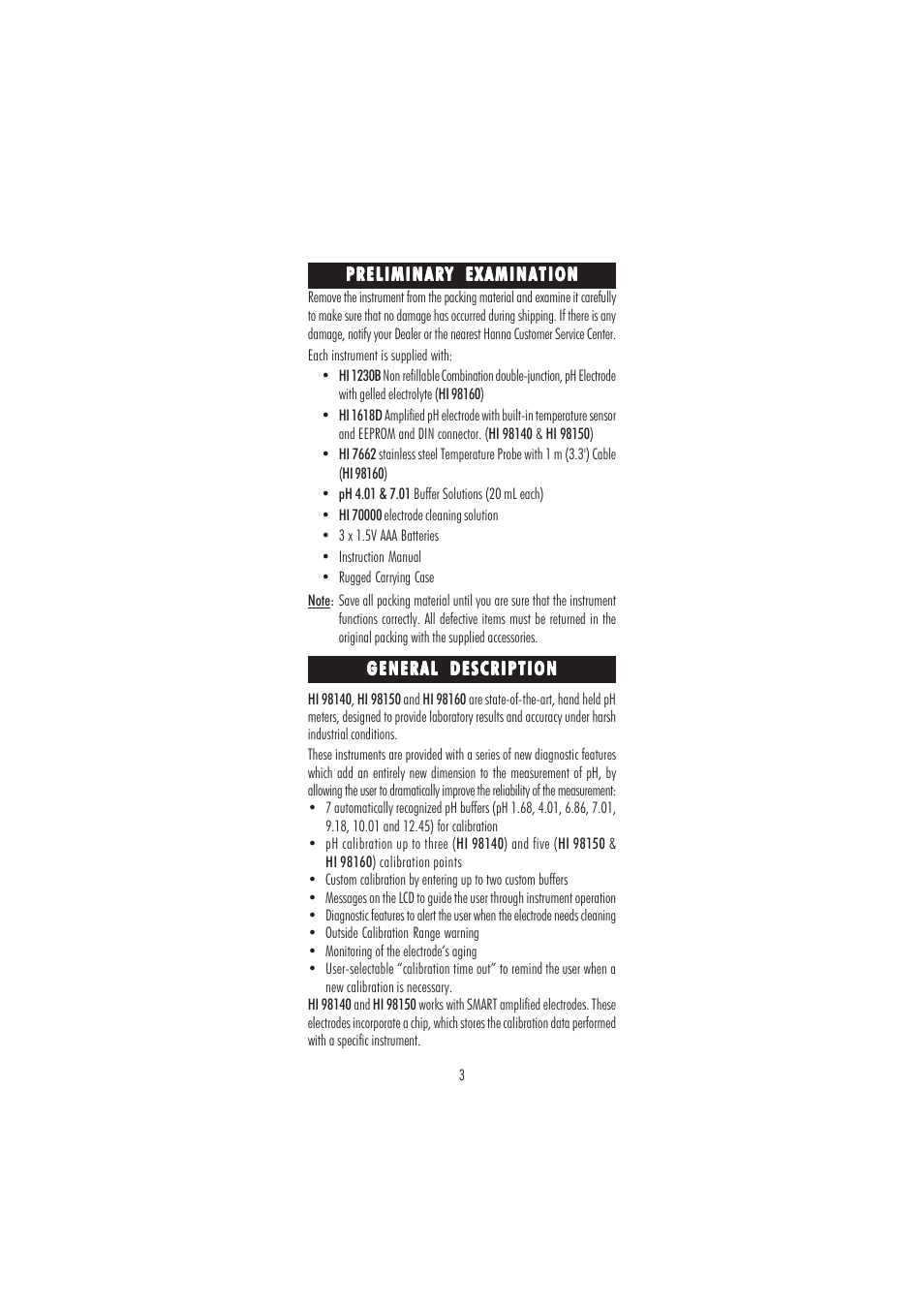 Hanna Instruments HI 98150N User Manual | Page 3 / 48