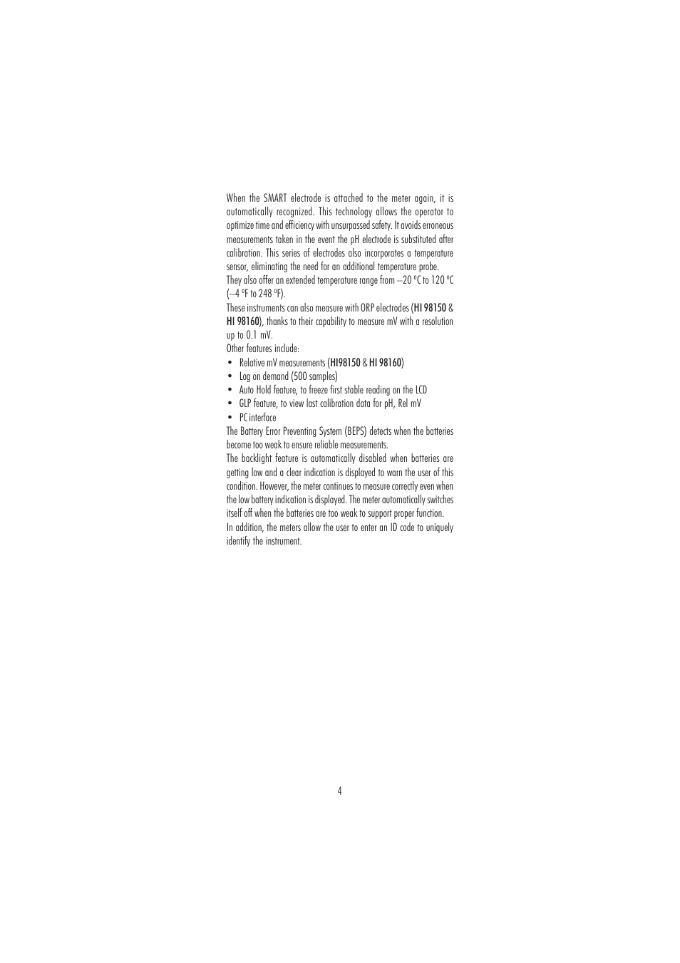 Hanna Instruments HI 98160 User Manual | Page 4 / 48