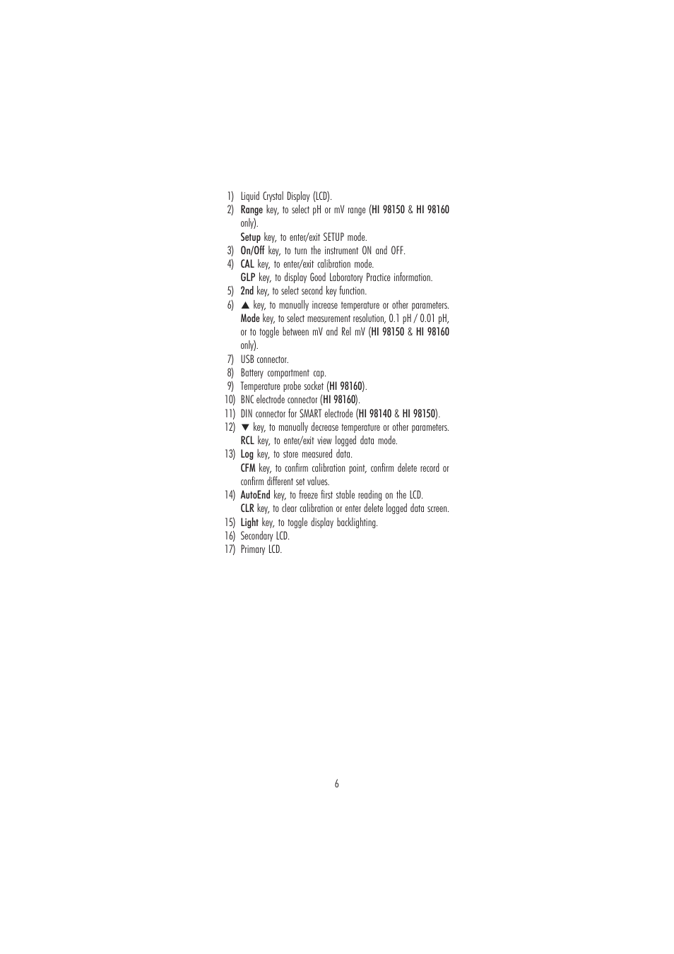 Hanna Instruments HI 98160 User Manual | Page 6 / 48
