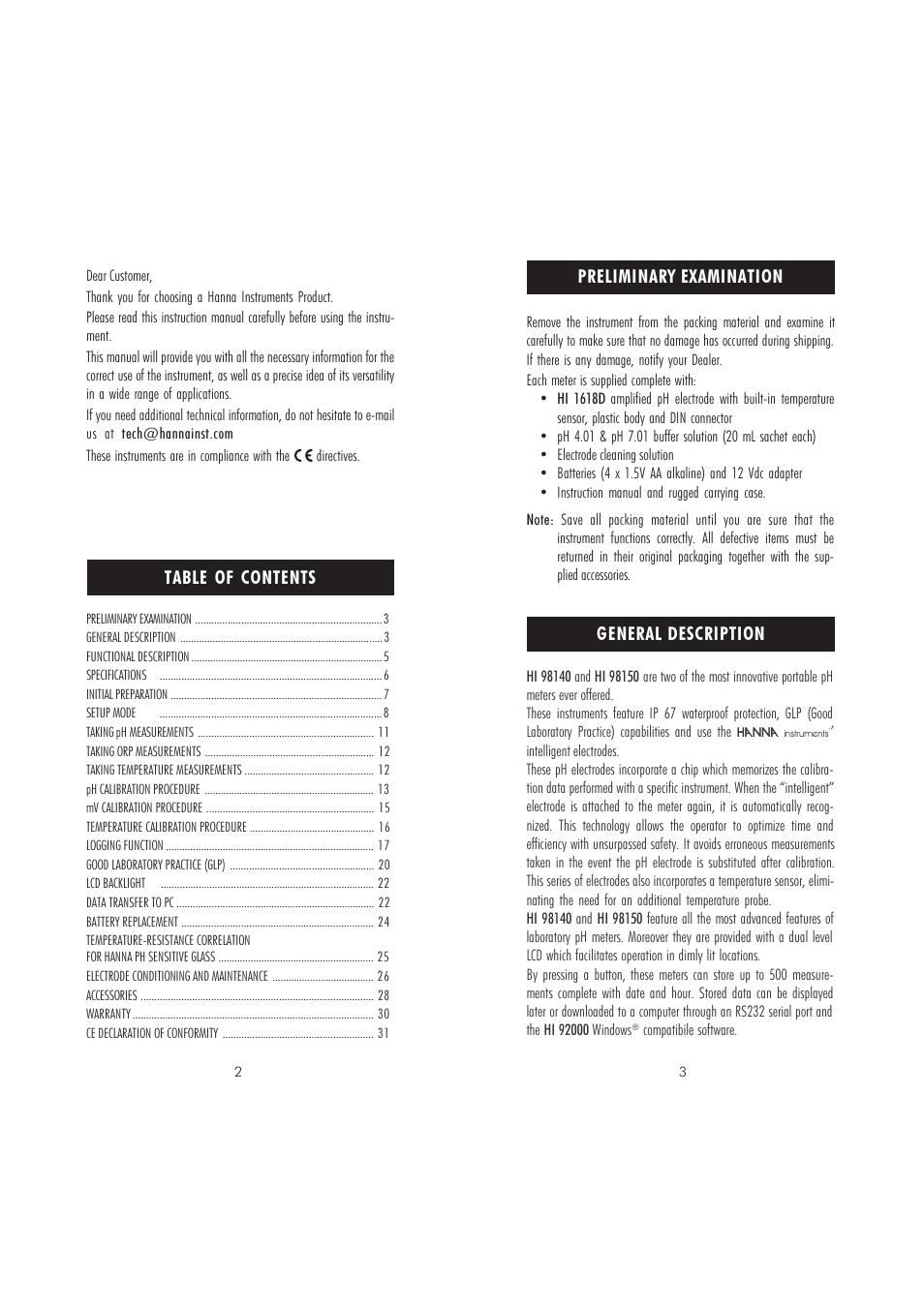 Hanna Instruments HI 98140 User Manual | Page 2 / 17