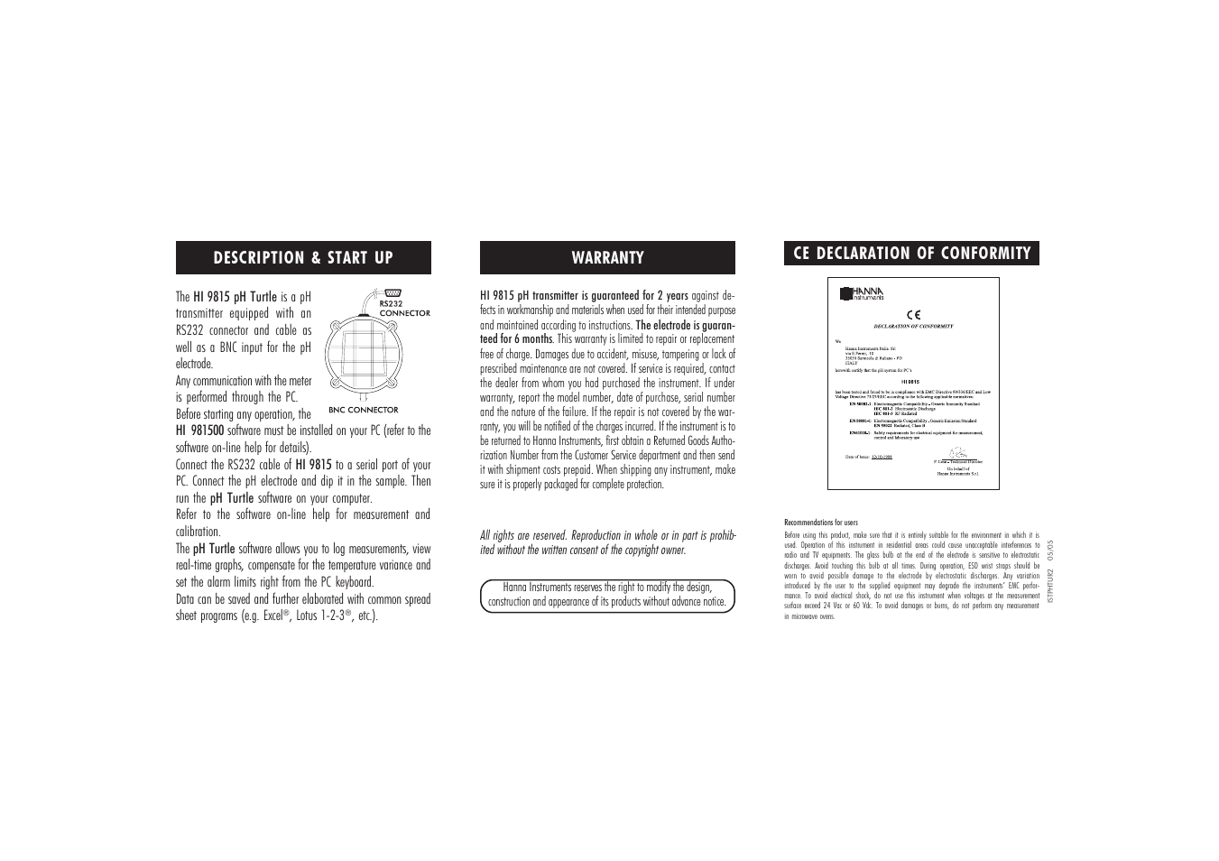 Hanna Instruments HI 9815 User Manual | Page 2 / 2