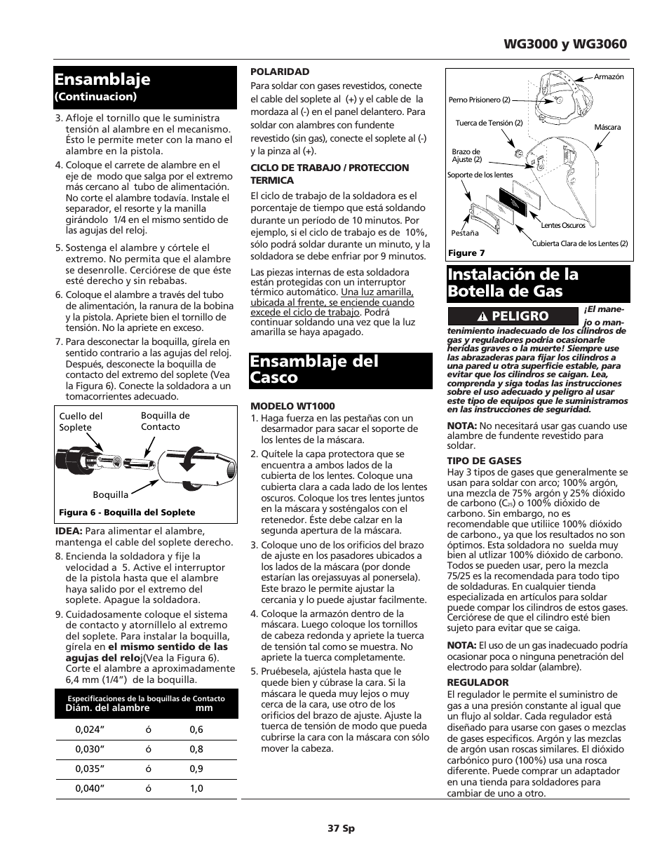 Ensamblaje, Peligro | Campbell Hausfeld WG3060 User Manual | Page 37 / 48